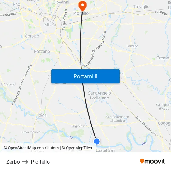 Zerbo to Pioltello map