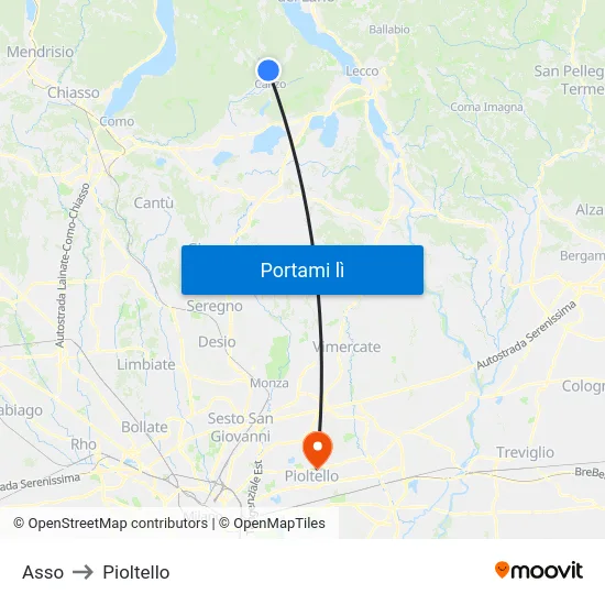 Asso to Pioltello map