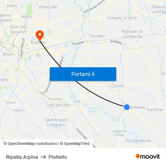 Ripalta Arpina to Pioltello map