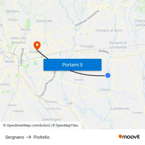 Sergnano to Pioltello map