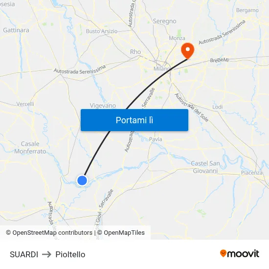 SUARDI to Pioltello map