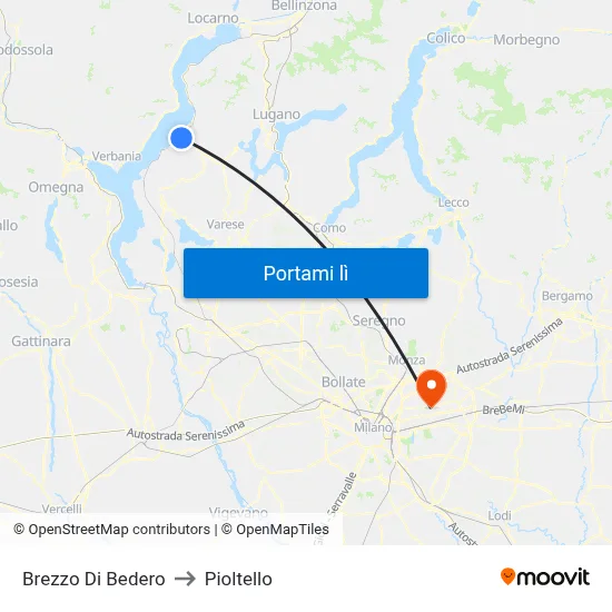 Brezzo Di Bedero to Pioltello map