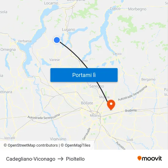 Cadegliano-Viconago to Pioltello map