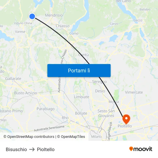 Bisuschio to Pioltello map