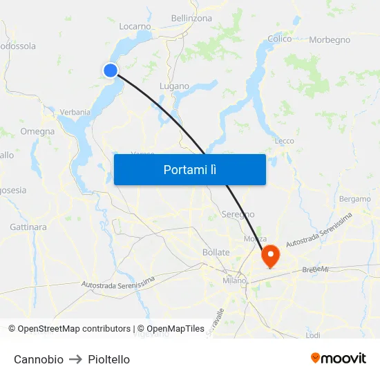 Cannobio to Pioltello map