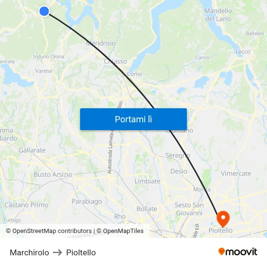 Marchirolo to Pioltello map