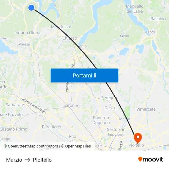 Marzio to Pioltello map