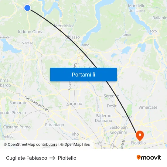 Cugliate-Fabiasco to Pioltello map