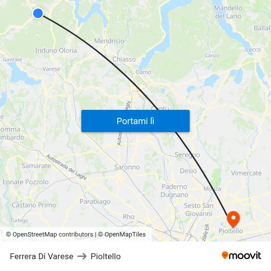 Ferrera Di Varese to Pioltello map