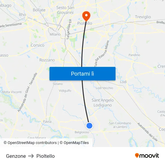 Genzone to Pioltello map