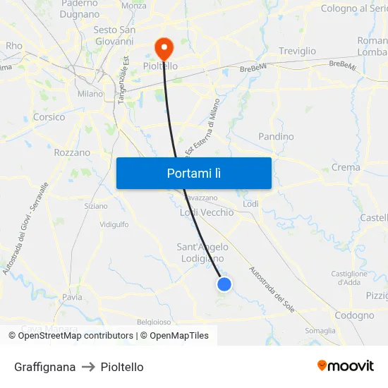 Graffignana to Pioltello map