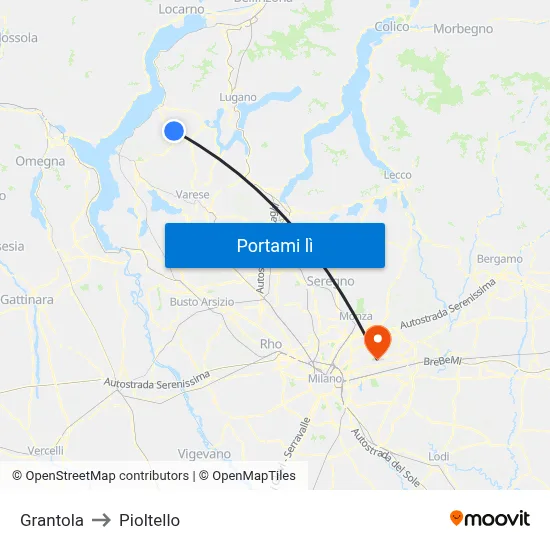Grantola to Pioltello map
