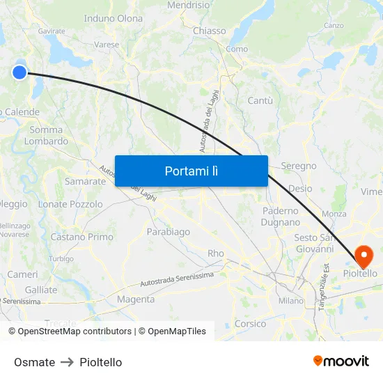 Osmate to Pioltello map