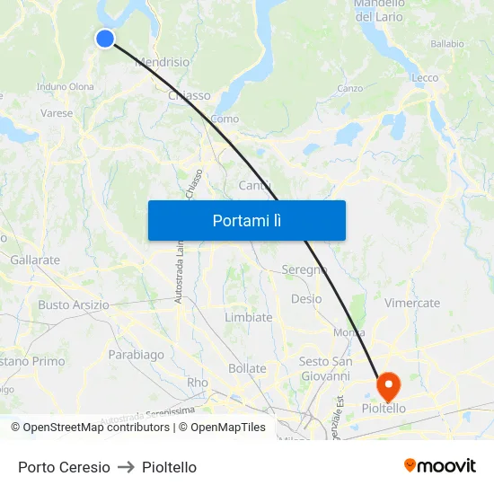 Porto Ceresio to Pioltello map