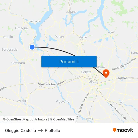 Oleggio Castello to Pioltello map