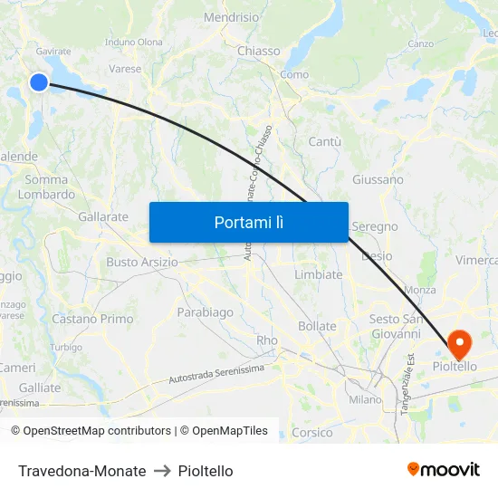 Travedona-Monate to Pioltello map