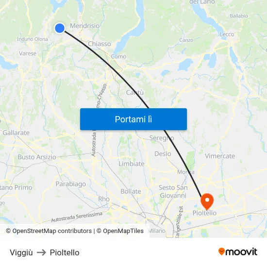 Viggiù to Pioltello map