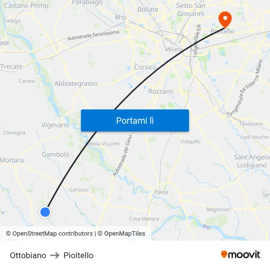 Ottobiano to Pioltello map