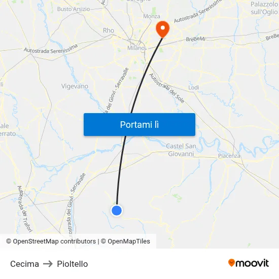 Cecima to Pioltello map