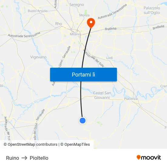 Ruino to Pioltello map