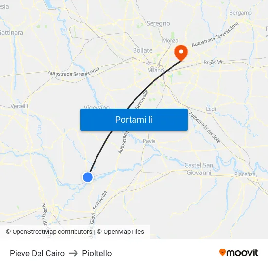 Pieve Del Cairo to Pioltello map
