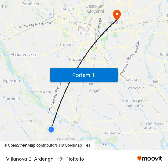 Villanova D' Ardenghi to Pioltello map