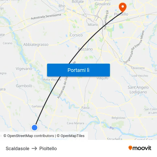 Scaldasole to Pioltello map