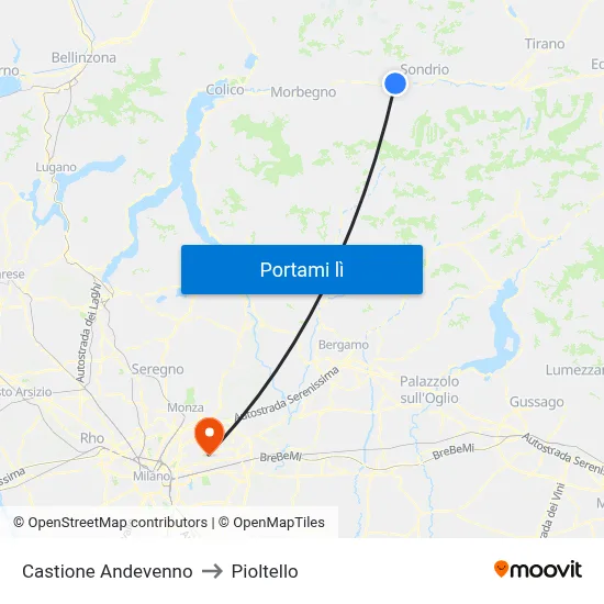 Castione Andevenno to Pioltello map