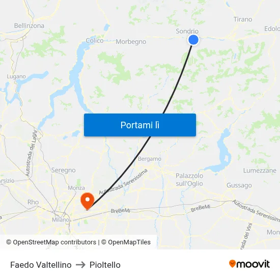Faedo Valtellino to Pioltello map