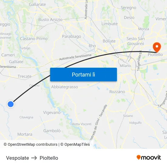 Vespolate to Pioltello map
