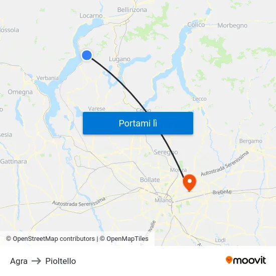 Agra to Pioltello map