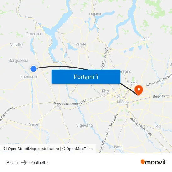 Boca to Pioltello map