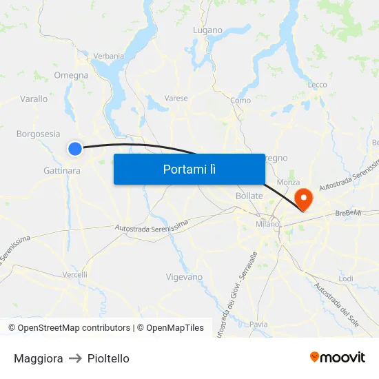 Maggiora to Pioltello map