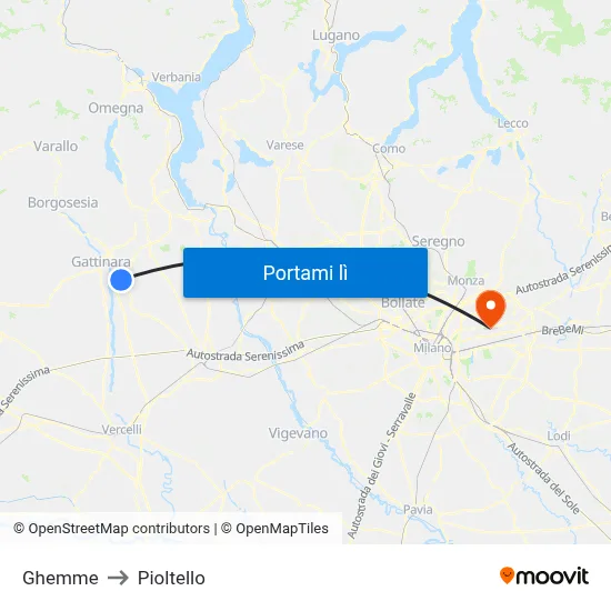 Ghemme to Pioltello map