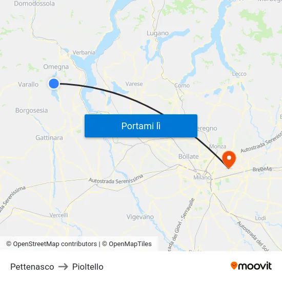 Pettenasco to Pioltello map