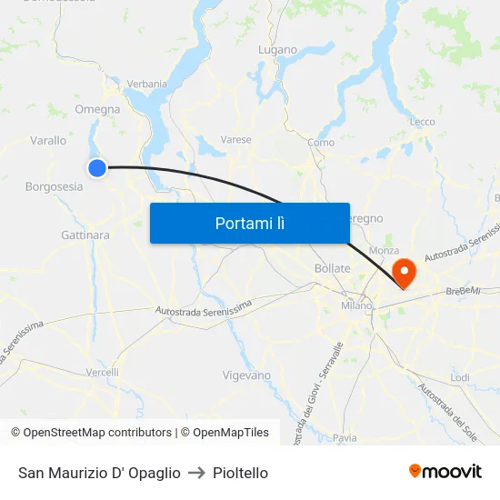 San Maurizio D' Opaglio to Pioltello map