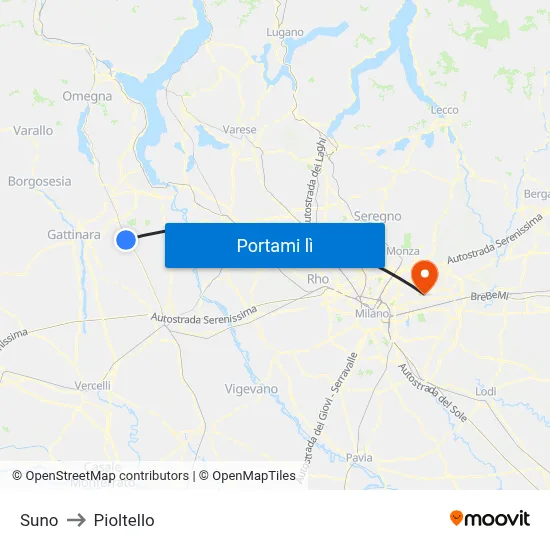 Suno to Pioltello map