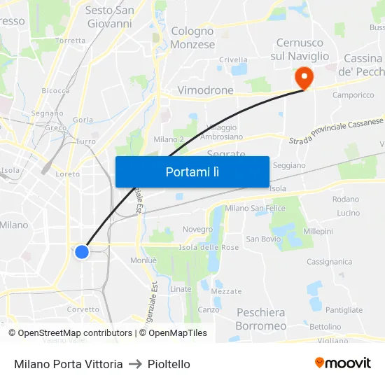 Milano Porta Vittoria to Pioltello map