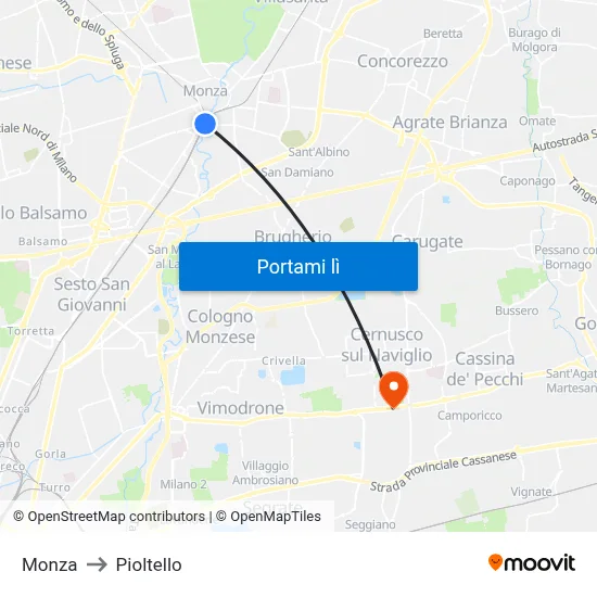 Monza to Pioltello map