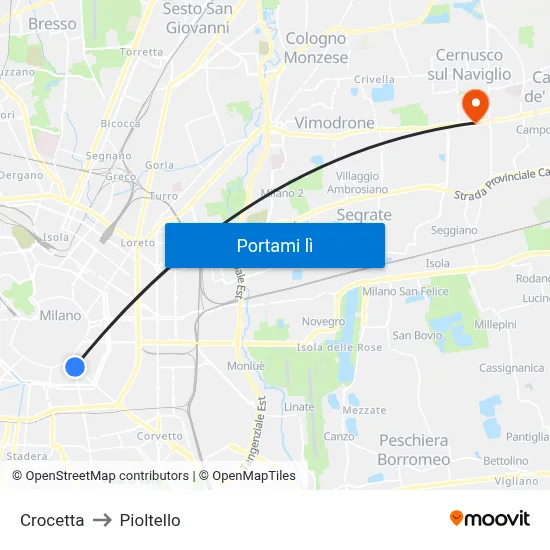 Crocetta to Pioltello map