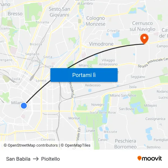 San Babila to Pioltello map