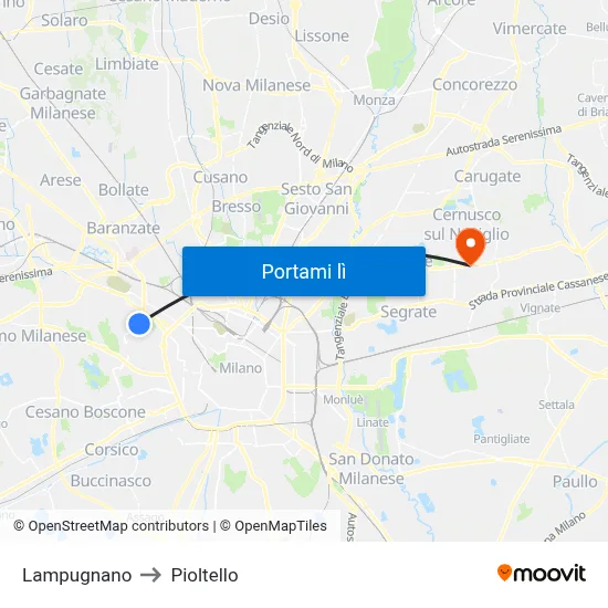 Lampugnano to Pioltello map