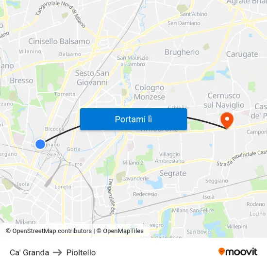 Ca' Granda to Pioltello map