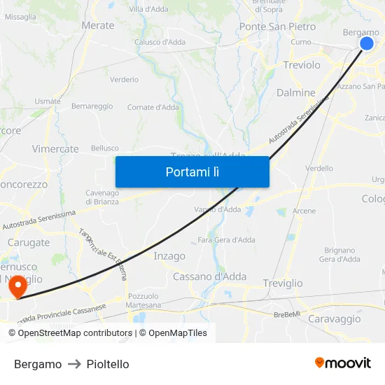 Bergamo to Pioltello map