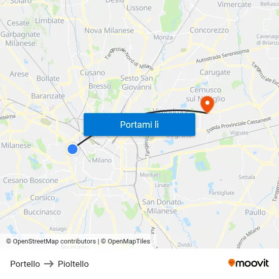 Portello to Pioltello map