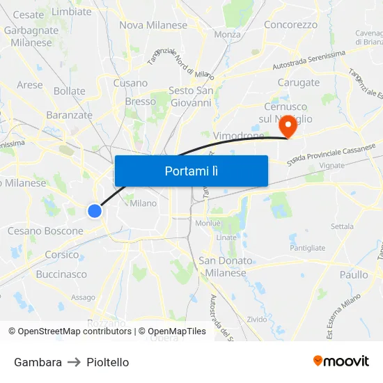 Gambara to Pioltello map