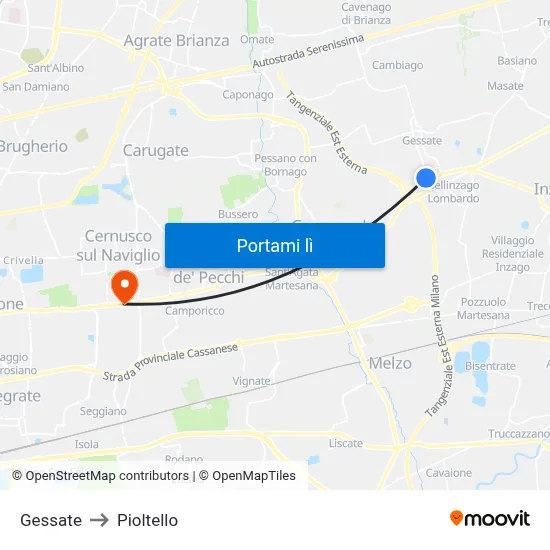 Gessate to Pioltello map