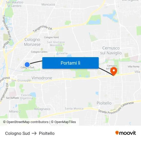 Cologno Sud to Pioltello map