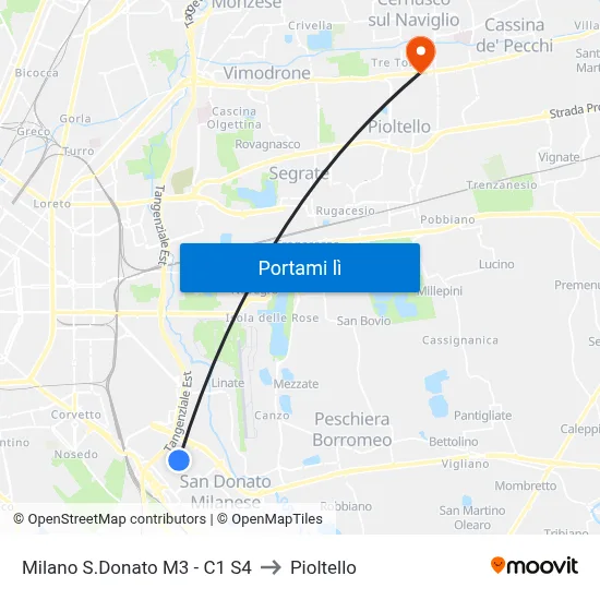 Milano S.Donato M3 - C1 S4 to Pioltello map