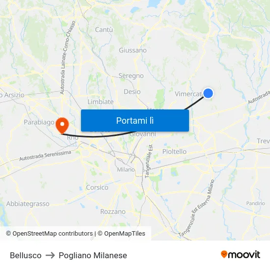 Bellusco to Pogliano Milanese map